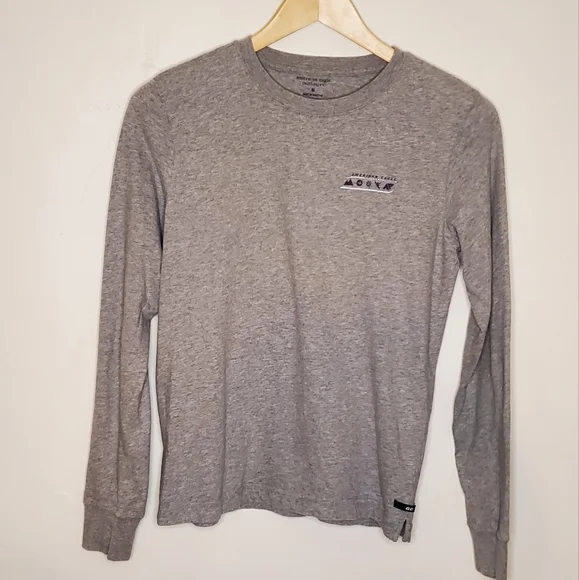 Snowboard Style Gray Long Sleeve T-Shirt with American Eagle Logo and Graphics - Picture 3 of 7